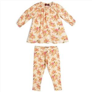 Milkbarn Organic Cotton Long Sleeve Dress and Legging Set in Vintage Floral